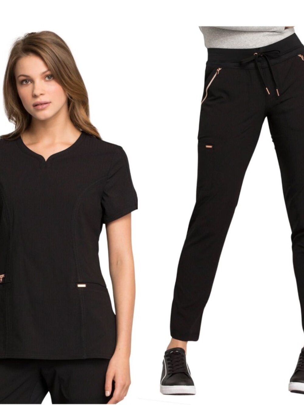 Cherokee Statement Black 2-Piece Scrub Set Women's Small Rose Gold